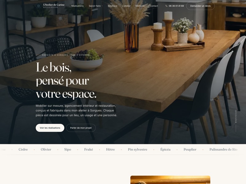Page d'accueil du site Atelier de Carine