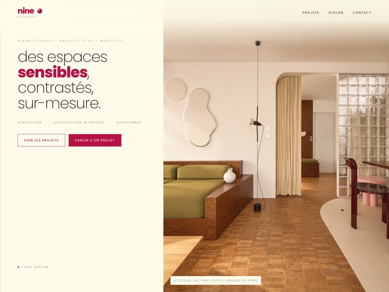 Page d'accueil du site nine architecte