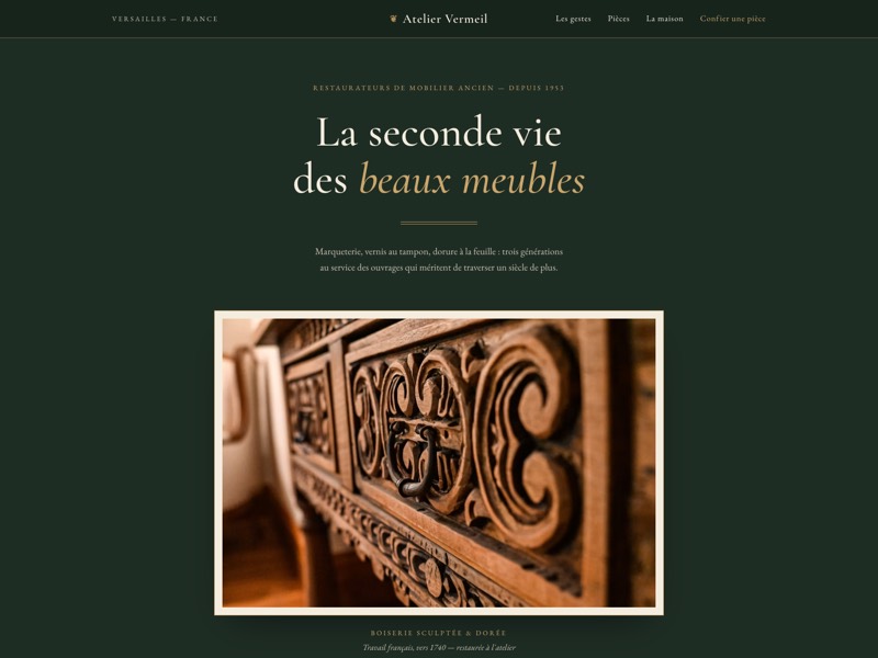 Page d'accueil du site démo Atelier Vermeil